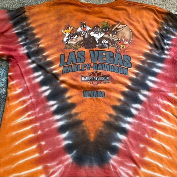 Harley Davidson Motorcycle HD Yosemite Sam Looney Tunes Shirt Tye Dye Orange XL - Picture 7 of 13